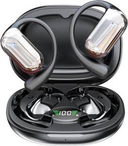 lot 6331 image: Open Ear Bluetooth 5.4 Headphones, Wireless Earbuds Sport Over Earphones Built-in Mic with Ear Hooks 50H Playtime Ear Buds LED Display Charging Case, Waterproof Design for Running Fitness, Black