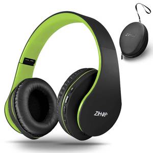lot 6340 image: ZIHNIC Bluetooth Headphones Over-Ear, Foldable Wireless and Wired Stereo Headset Micro SDTF, FM for Cell Phone,PC,Soft Earmuffs &Light Weight for Prolonged Wearing(BlackGreen)