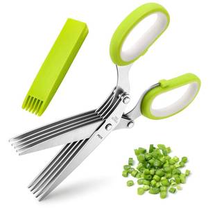 lot 6355 image: Herb Scissors, X-Chef Multipurpose 5 Blade Kitchen Herb Shears Herb Cutter with Safety Cover and Cleaning Comb for Chopping Basil Chive Parsley (Green)
