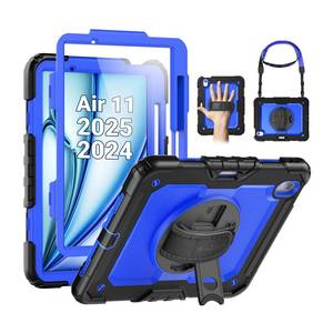 lot 6368 image: SEYMAC Case for iPad Air 11 Inch M3 2025M2 2024 (Air 7th6th Generation), Heavy Duty Shockproof Protective Case with Screen Protector, Rotating Stand and HandShoulder Strap, Blue