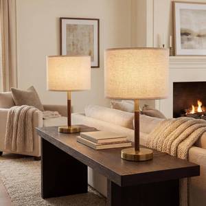 lot 7078 image: JINGOE 16.5 Bedside Table Lamps Set of 2, Small Metal Accent Table Lamps with Linen Lampshade, Modern Simple Desk Lamps for Bedroom,Living Room, Office,Desk(Bulbs Included)