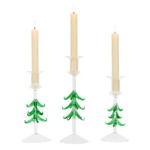 lot 7084 image: NEEDOMO Christmas Decorations Indoor, Set of 3 Glass Christmas Tree Candlestick Holders for Home Decor, Taper Candle Holders Table Centerpieces for Xmas Wedding Party Mantel Decor