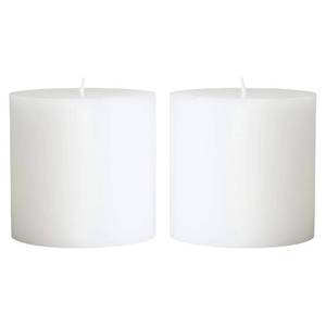lot 7092 image: Mister Candle - White 4 x 4 Hand Made Pillar Candles (Set of 2). Unscented, Dripless, Smokeless, Solid Color,