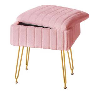 lot 7100 image: FUXA Vanity Stool with Storage, Pink Vanity Chair 4 Metal Legs with Anti-Slip Feet, Faux Fur Soft Padded Seat, Cute Small Footstool Ottoman, Modern Multifunctional Chairs for Makeup Bedroom