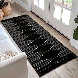 lot 7101 image: Tritard Boho Runner Rug 2x6 - Washable Lightweight Area Rug for Hallway, Farmhouse Aztec Cotton Rugs with Tassels Kitchen Bathroom Thin Woven Low Pile Carpet for Entryway, Bedroom, Black and White