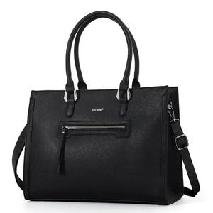 lot 7107 image: TANTOMI Structured Satchel Purses for Women, Medium Vegan Leather Top Handle Handbag with Pockets - Black Ladies Work Bag & Classy Office Business Purse