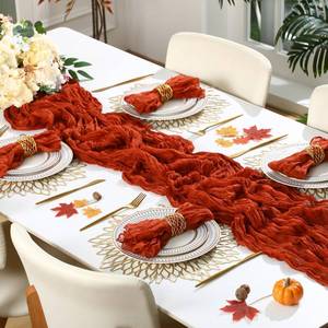 lot 7109 image: Preboun 26 Pcs Thanksgiving Table Decorations Includes 12 Cheesecloth Napkins 2 Terracotta Table Runner 12 Gold Metal Napkin Rings Bulk Rustic Wedding Thanksgiving Party Decoration Home (Rustic)