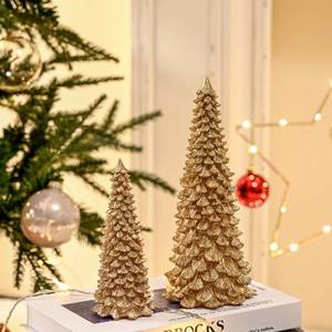 lot 7112 image: AOMOONOA Gold Christmas Tree Figurines, 2Pcs Resin Glitter Christmas Tree for Tabletop Decoration, Small Christmas Trees Set, Decorative Xmas Trees for Christmas Mantel Indoor Home Decor