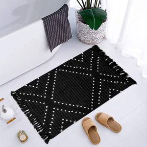 lot 7114 image: LIVEBOX Boho Black Bathroom Rug 2x3 Bath Mat, Washable Small Cotton Woven Throw Rugs, Moroccan Area Carpet with Tassel for Kitchen Sink Front Door Entryway