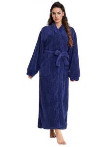 lot 7118 image: Artfasion Womens Robes Plush Bathrobe Ultra Soft Flannel Spa Ladies Bathrobe Long V-Neck Fluffy House Robes with Belt 2 Pockets Suit for Wife Mom Female Friend Festival Gifts (Navy Blue S-M)