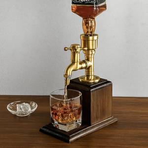 lot 7119 image: BIUMEICVIS Steampunk Whiskey Dispenser with Wood Base & Brass Tap  Industrial Mancave Bar Decor & Home Bar Accessory  Unique Gift for Him, Father��s Day, Birthday