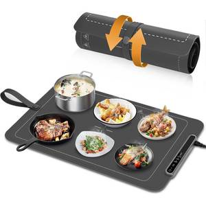 lot 7120 image: Warming Mat for Food - Food Warmers for Parties Buffet, Electric Warming Tray Full Surface Even Heating with 3-Level Temp Adjustable & Auto Timer, Roll-Up Silicone Heating Pad for Home,Travel (Grey)
