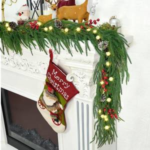 lot 7123 image: 6.56FT Christmas Norfolk Pine Garland 40LED Bright Ball Lights with Red Berries Snowy Pincones Real Touch Green Pine Garlands for Mantle Table Stairs Fireplace Indoor Outdoor Home Christmas Decoration