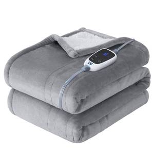 lot 7138 image: SEALY Electric Throw Blanket, Flannel & Sherpa Heated Throw with 6 Heating Levels & 2-10 Hours Auto Shut Off, Fast Heating & Machine Washable, 50x60 Inch, Light Grey