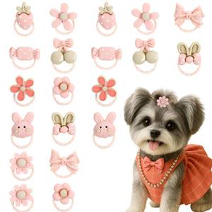 lot 8245 image: TIESOME 20 Pcs Pink Small Dog Hair Bows with Rubber Bands, Handmade Puppy Hair Bows Cute Dogs Girl Hair Ties Grooming Flower Bowknot Strawberries Topknot Puppy Hair Accessories for Yorkie Maltese Pet