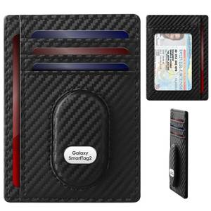 lot 8251 image: GAOCHALE Slim Wallet for Samsung Smarttag2 Front Pocket Minimalist Leather Wallet Compatible with Samsung Tag RFID Blocking Card Holder(Carbon)