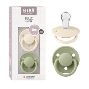 lot 8255 image: BIBS Pacifiers - De Lux Collection  BPA-Free Round Nipple  Silicone  Made in Denmark  Set of 2 IvorySage Color Premium Soothers  Size One Size