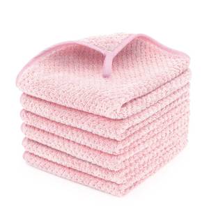 lot 8262 image: MaopaoBeauty 6 Piece Washcloth Set,100% Microfiber - Quick Dry, Thick, Soft, Plush and Highly Absorbent Luxury Hotel & Spa Bath Towel for Bathroom, Pack of 6, Pink