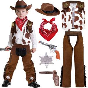lot 8263 image: Spooktacular Creations Halloween Cowboy Hat Costume for Boys, Kids White Brown Western Costume, Deluxe Cowboy Outfit Set for Toddler Halloween RolePlay Themed Party (3T, 3-4 yrs)