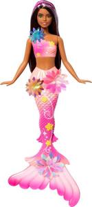 lot 8265 image: Barbie Mermaid Toy Dolls with Surprise Magic Blooming Flowers Feature, Ombre Tails, Pearl Headband Accessory & Long Brown Hair with Purple Highlights