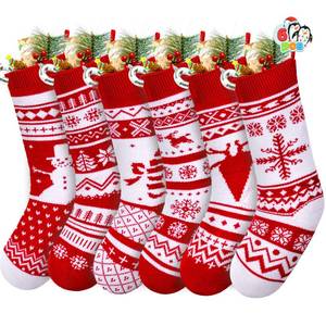 lot 8266 image: JOYIN 6 Pack 18 Christmas Knit Stockings, Large Rustic Yarn Xmas Stockings Bulk, Cable Knit Xmas Stockings with Snowflake Snowman Reindeer Character for Christmas Tree Fireplace Holiday Decorations