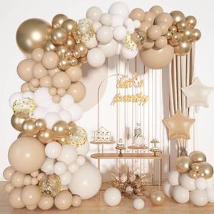 lot 8281 image: Ouddy Life 98Pcs Neutral White Sand Balloons Garland Arch Kit, Metallic Gold Nude Confetti Star Foil Balloon for Sand Champagne Engagement Boho Wedding Baby Bridal Shower Birthday Party Decorations