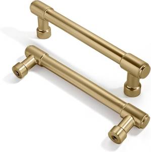 lot 8282 image: khtumeware 2 Pack Brushed Brass Cabinet Pulls 4 Inch(102MM) Hole Centers Kitchen Brushed Gold Cabinet Handles Cabinet Hardware Kitchen Handles for Cabinets Cupboard Handles Drawer Pulls