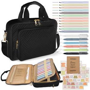 lot 8290 image: Bible Cover for Women & Bible Case Spacious Bible Bags for Women with Adjustable Shoulder Strap Bible Study Organizer Black Bible Carrying Case with Highlighters Set Christian Gifts