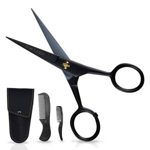 lot 8310 image: Ontaki Mustache Scissors - 5-Inch, Black - Bevel-Edge Precision & Beard Trimming Scissors - Complete Kit with Mustache Comb & Beard Comb