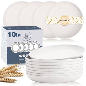 lot 19703 image: Wrova Wheat Straw Plates - 10 Inch Unbreakable Dinner Plates Set of 8 - Dishwasher & Microwave Safe Plastic Plates Reusable for kitchen and camping (White)