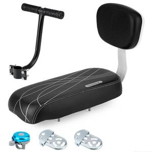 lot 19706 image: ZHOUWHJJ Bicycle Rear Seat Cushion Armrest Footrest Set, Kid Child Carrier Bicycle Baby Seat, Including Cushion and Backrest, Armrest Handrail, Footrests, Bell, Black