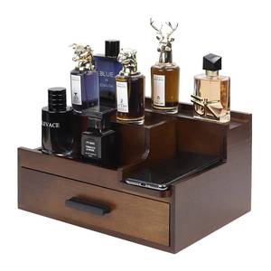 lot 19715 image: Butizone Cologne Organizer for Men, 3 Tier Perfume Stand Holder with Drawer and Hidden Compartment, Cologne Display Shelf for Dresser, Great Gift for ManFather, Deep Brown