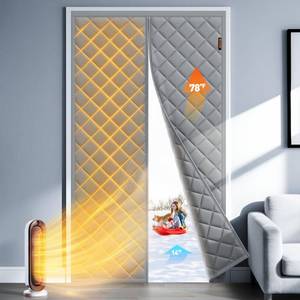 lot 19719 image: MAGZO Magnetic Thermal Insulated Door Curtain Fits Door Size 72 x 80, Oxford Cloth Strong Magnets Sliding Entrance Insulation, Thicken Cotton Winter Entrance Cover to Keep Cold Out, Gray