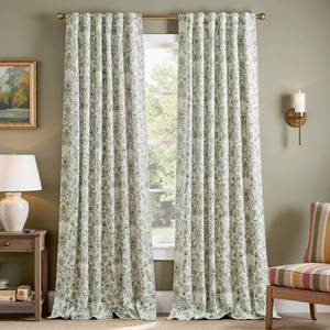 lot 19720 image: jinchan Floral Blackout Curtains for Bedroom Living Room 96 Inches Length Farmhouse Curtains Room Darkening Vintage Drapes Traditional Rod Pocket Window Treatment 2 Panels Set Sage Green on Beige