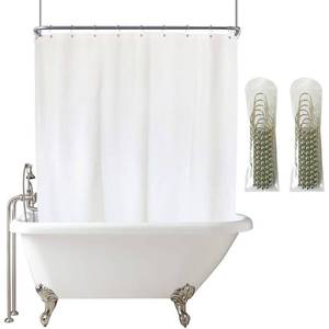 lot 19721 image: YISURE White Shower Curtain for Clawfoot Tub, 180x70 Wrap Around Liner with Magnets, PEVA Extra Wide Bathtub Curtain for Bathroom Vintage Freestanding Tub, Include Stainless Metal Hooks