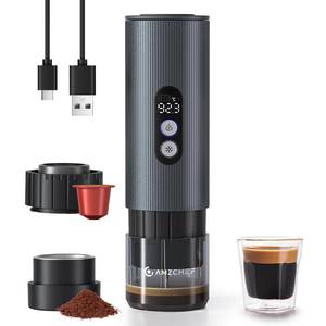 lot 19734 image: AMZCHEF Portable Coffee Maker Rechargeable w 9000mAh Battery, 2-in-1 Travel Espresso Maker for GroundNS Capsules, Car Espresso Machine Self-Heating for Camping, RV, Hiking, Office, Aluminum