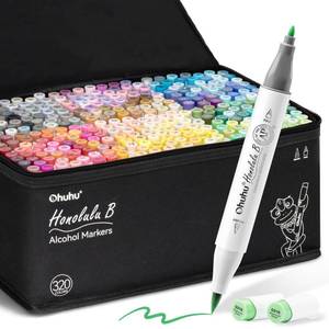 lot 19735 image: Ohuhu Refillable 320 Colors Alcohol Markers Brush Tip- Double Tipped Alcohol-based Art Sketch Marker Set for Artist Adults Coloring Illustration - Honolulu B of Ohuhu Markers -Brush & Fine Dual Tips