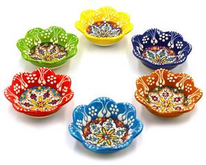 lot 19737 image: Silver Craft 6 Pcs Daisy Shaped Hand Painted Decorative Serving Turkish Tiny Bowls - Handmade Ceramic Bowl - Set of 6 (3.7 inc9.5cm) 2.5 Oz Pinch Multicolor Small Serving Bowls - Best Gift Set