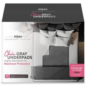 lot 19740 image: Inspire Extra Large Super Absorbent Disposable Bed Pads for Chronic Incontinence Ultra Thick and Absorbent Bed Pads Disposable Adult  Pee Pads for Adults (Gray 36 x 36)