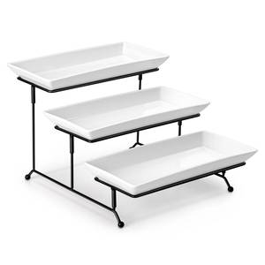 lot 19746 image: MALACASA 3 Tier Serving Trays for Party, Porcelain Serving Platters and Trays, 12 Inch Tiered Tray Stand, Fruit Tray, Trays for Serving Food, White Dessert Stand with Collapsible Sturdier Metal Rack