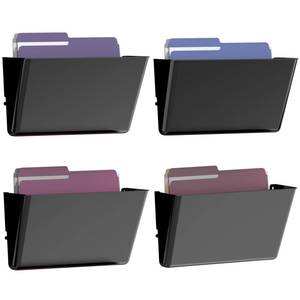lot 20240 image: Gawerk Clear Acrylic Single Pocket, Plastic Hanging Wall Mount File Holder for Office Home (Black, 4 Pack)