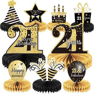 lot 20244 image: 9 Pieces 21st Birthday Decoration 21 st Birthday Centerpieces for Tables Decorations Cheers to 21 Years Honeycomb Table Topper for Men and Women 21 Years Party Decor Supplies