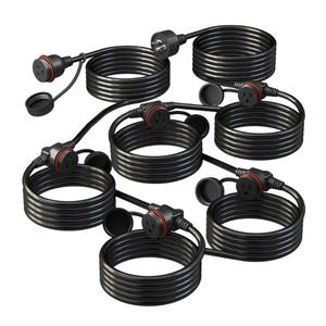 lot 20253 image: 50FT Black Outdoor Extension Cord, Evenly Spaced 6 Outlets Plugs with Waterproof Cover, 163 SJTW Weatherproof Multiple Outlets Wire for Holiday Light and Halloween Christmas Decoration, ETL Listed