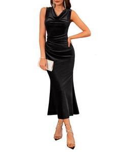 lot 20260 image: GRACE KARIN 2025 Velvet Wedding Guest Dresses for Women Winter Formal Cocktail Maxi Dress Evening Gown Black XX-Large