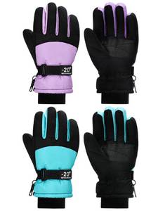 lot 20261 image: SATINIOR 2 Pairs Kids Waterproof Winter Snow Gloves Ski Gloves for Boy Girl Outdoor Warm Thickening Snowboard(Light Purple, Cyan,8-12 Years)