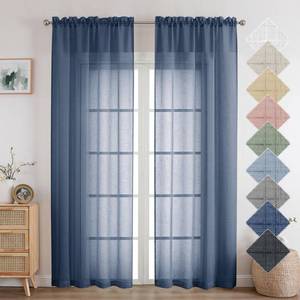 lot 20266 image: Aiyufeng Kirei Faux Linen Navy BlueSheer Curtains 84 Inches Length 2 Panels, Light Filtering Slub Textured Elegant Rod Pocket Curtain Drapes for Farmhouse Living Room Bedroom, Each 40Wx84L Inch, Blue