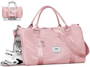 lot 20275 image: FIORETTO Womens Gym Tote Duffle Bag with Wet Pocket & Shoe Compartment, Sports Duffel Overnight Weekender Hospital Workout Carry on Bag for Girls, Ideal for Travel, Swimming, Dance, Ballet Pink