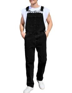 lot 20276 image: Yuanbang Denim Overalls Mens Pants Work Utility Jumpsuit Stretch Jeans Bib Coveralls(Black,XL)