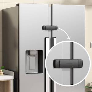 lot 20282 image: Moms Choice Gold Awards Winner - EUDEMON 1 Pack Latest French Fridge Lock French Door RefrigeratorFreezer Lock Apply to Max 3.54(90mm) Two Door Gap Distance for Kids & Babies,Easy to Install(Black)