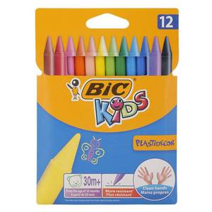 lot 20293 image: Bic Kids Plastidecor Crayons Colour Hard Long-lasting Sharpenable Vivid Assorted Ref 829770 Pack of 12